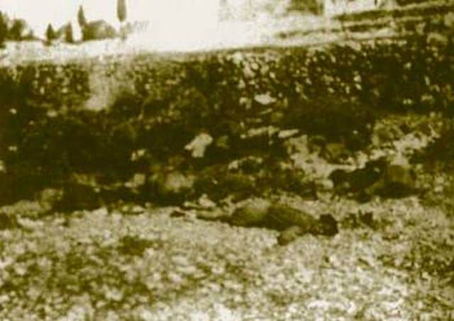 Πτώματα 31 αξιωματικών και 601 υπαξιωματικών και στρατιωτών του 2ου τάγματος του 17ου συντάγματος πεζικού και άλλων τμημάτων της Ακουι που εκτελέστηκαν από τον ταγματάρχη Κλέμπε στις 22/9 στα Τρωγιανάτα Κεφαλονιάς